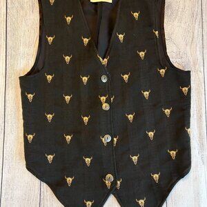 vintage embroidered steer bull skull horns western vest Long on Looks label